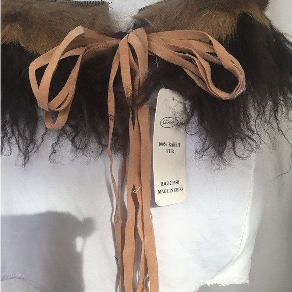 Real Rabbit Fur Wrap / Collar / Belt – Brown Tibetan Style Fur - Picture 3 of 8